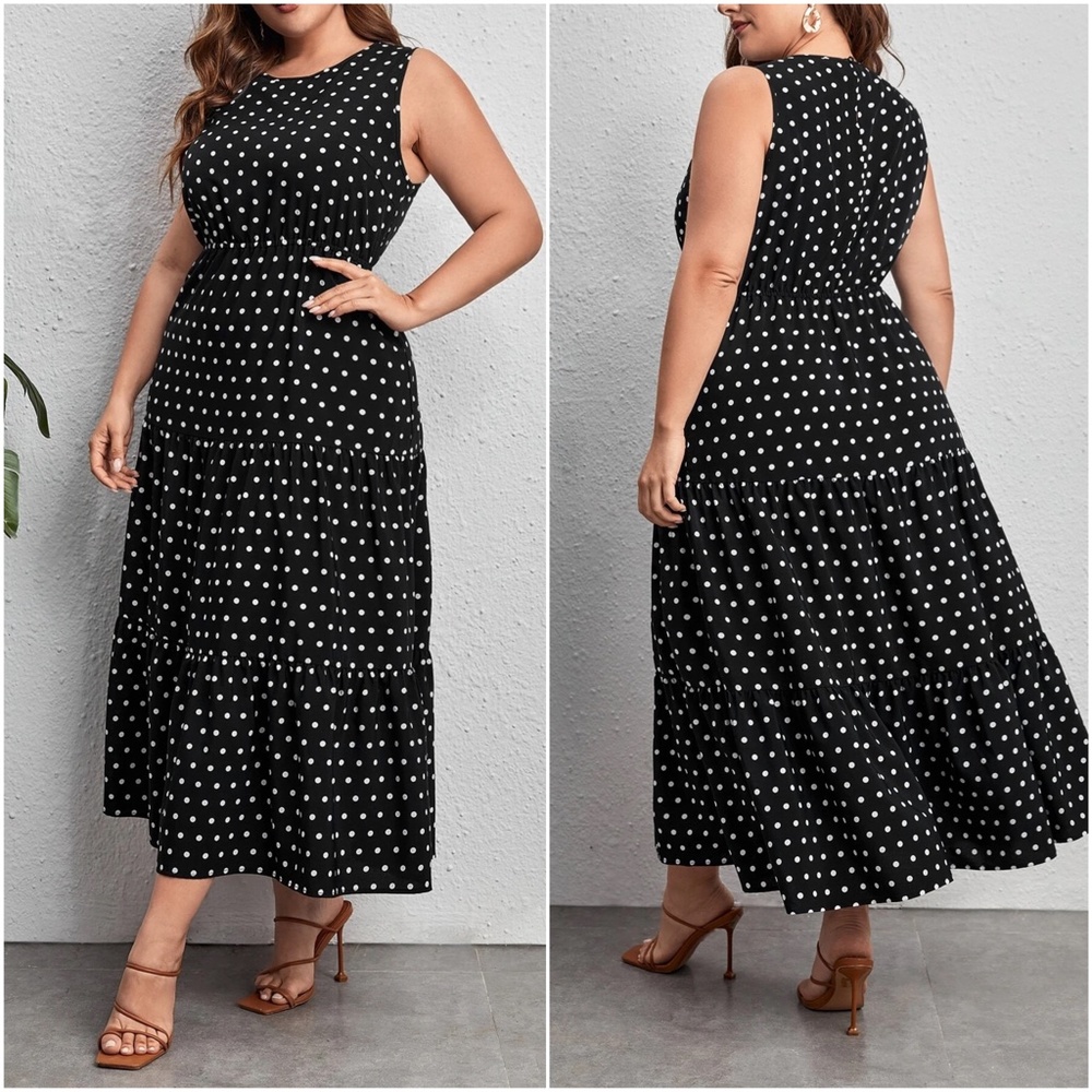 Plus Polka Dot Sleeveless Maxi Dress - Picture 4 of 7